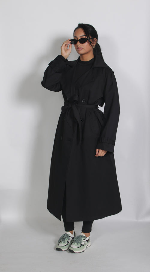 Maxi trenchcoat Black